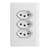 Conjunto Tomada Tripla 10a 4x2 - Novara Branco Brilhante Cromado